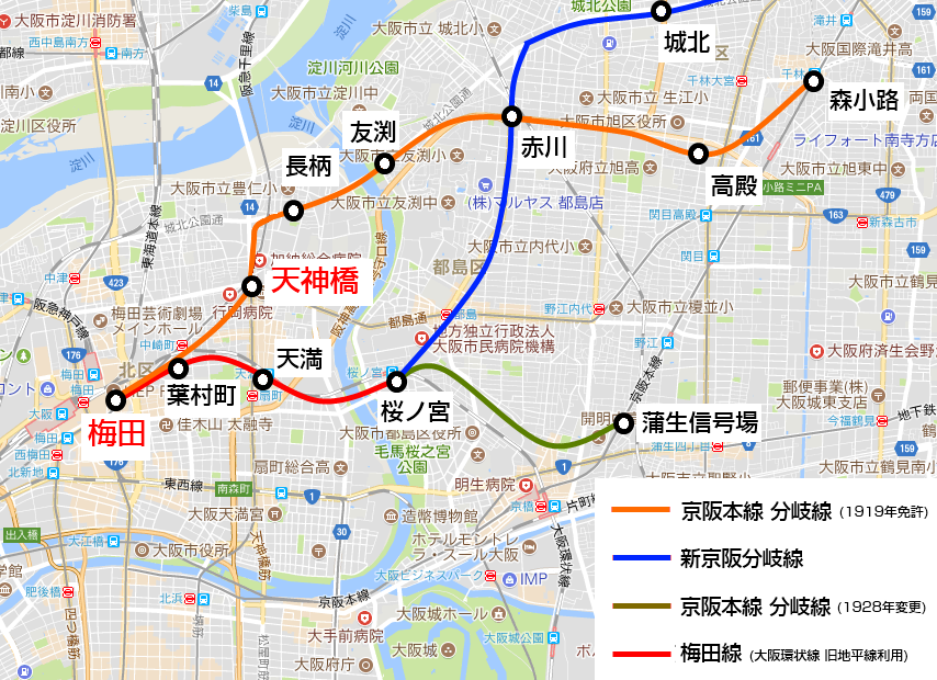 京阪梅田線計画路線図